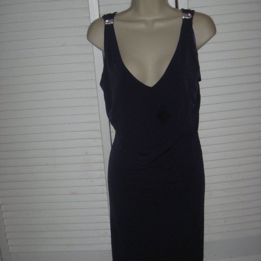 CARMEN MARC VALVO DRESS DEEP PURPLE CRYSTALS SHOULDERS TANK Sz Large